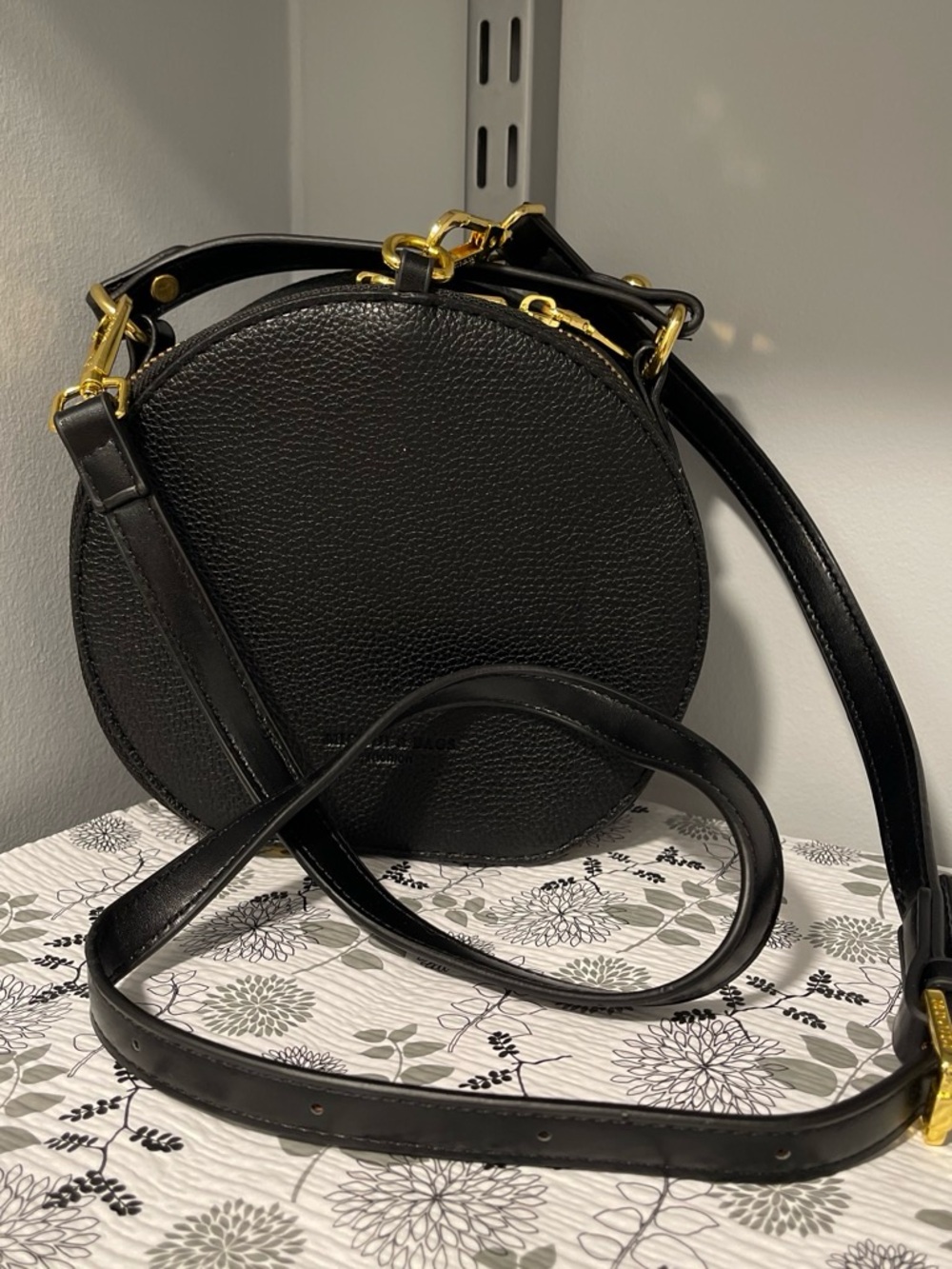 & Other Stories Black Round Crossbody Bag with Gold Hardware